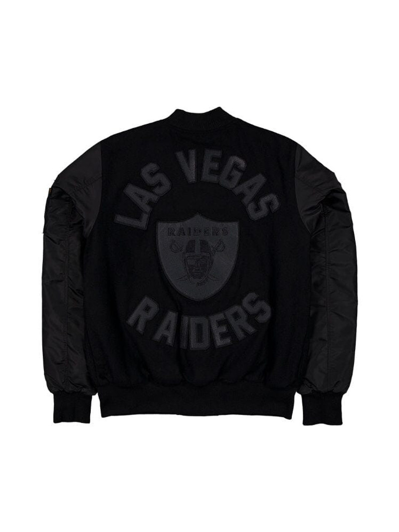 ALPHA INDUSTRIES LAS VEGAS RAIDERS X ALPHA X NEW ERA WOOL VARSITY MA-1 BOMBER JACKET outlook