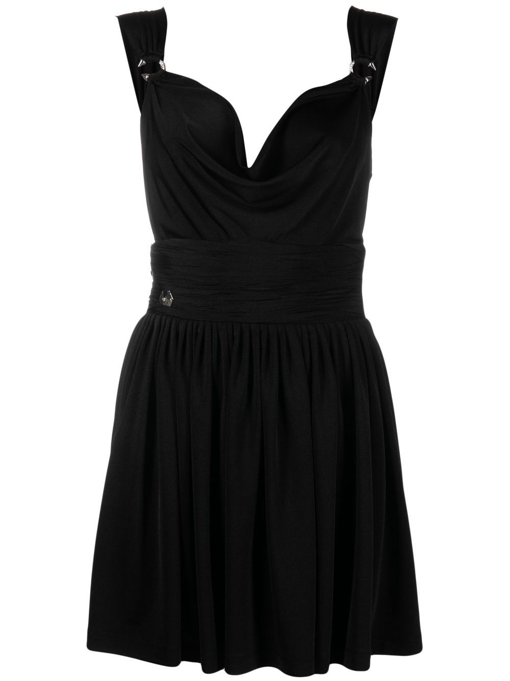 draped-neck pleated mini dress - 2