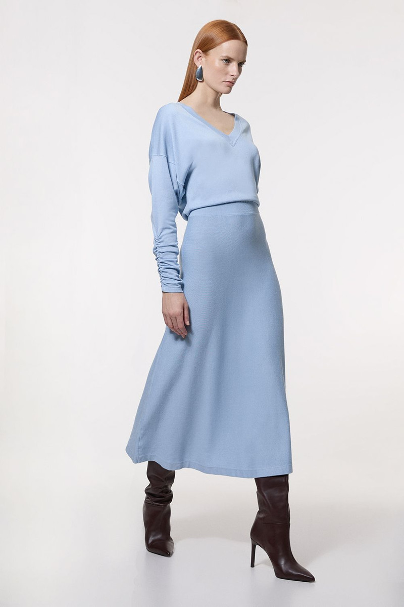 Viscose Blend V Neck Knit Midi Dress 1