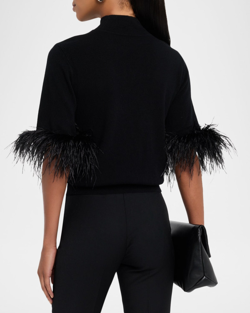 Mock-Neck Feather Cuff Sweater 3