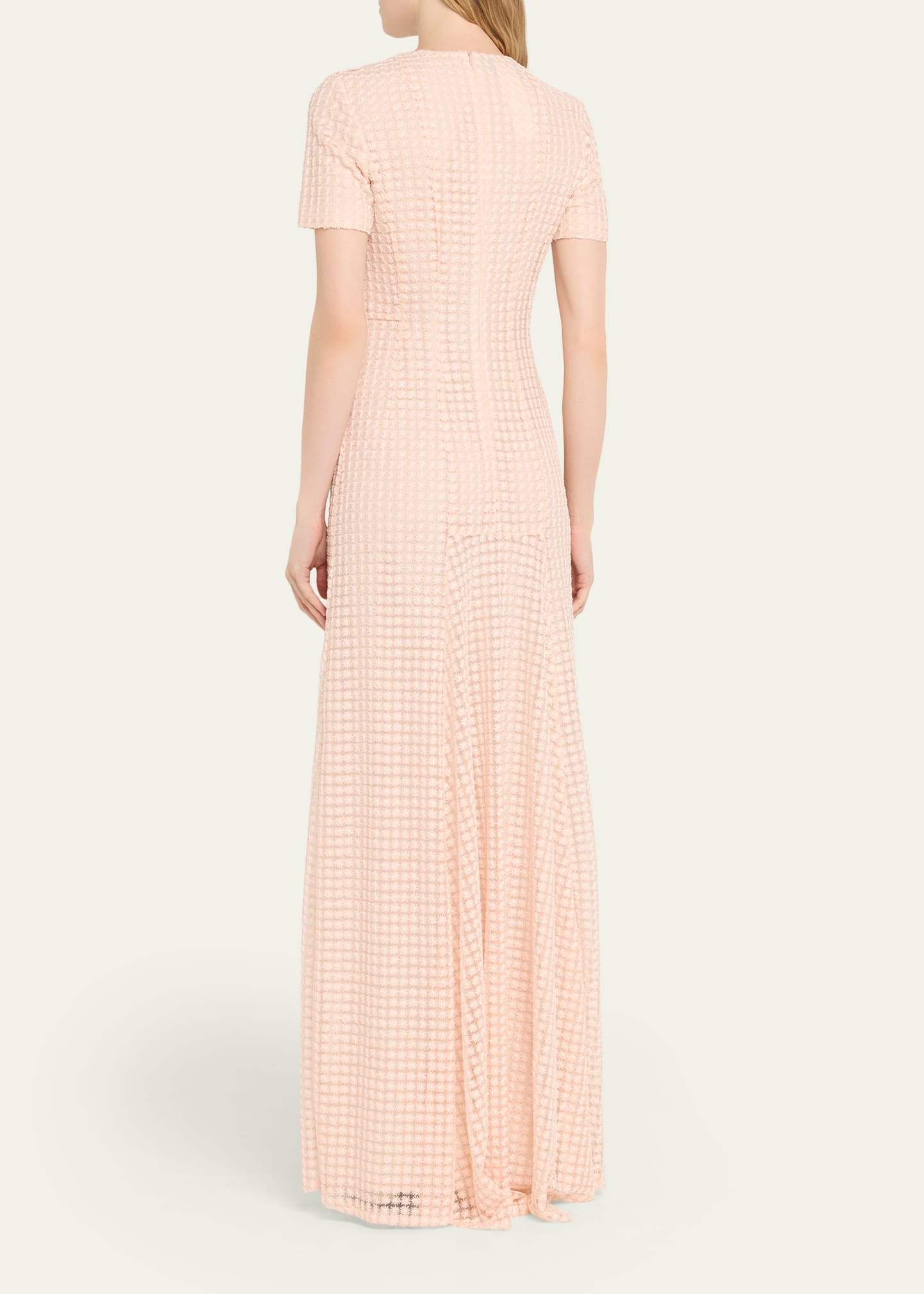 Flower Grid Embroidered Gown with Back Godet - 3