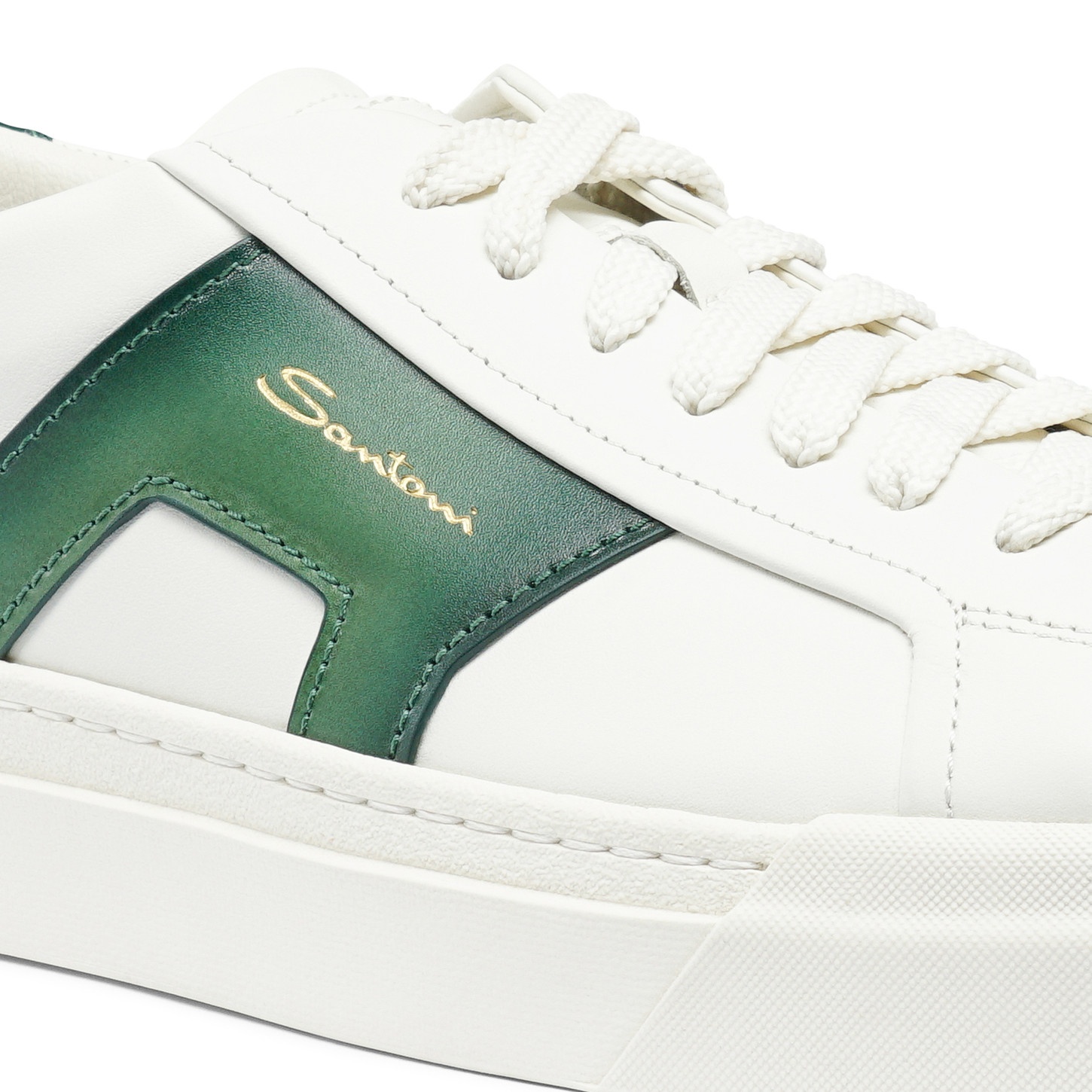 Men’s white and green leather double buckle sneaker - 6
