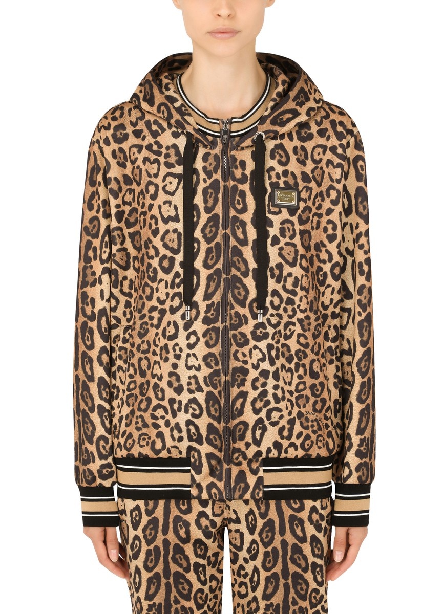 Zip-up jersey hoodie with leopard print - 2