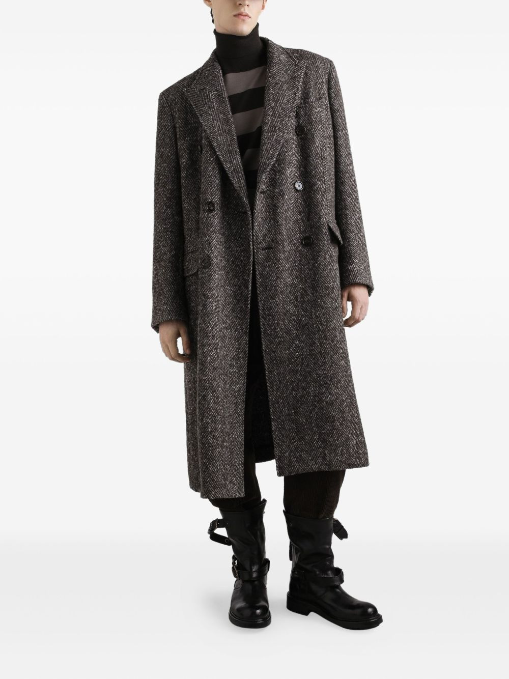 herringbone double-breasted coat - 2