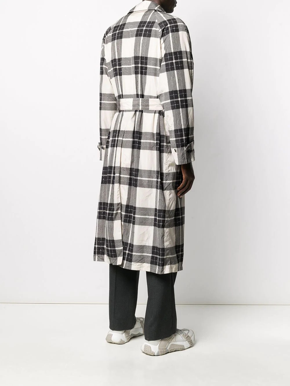 belted check-print coat - 4