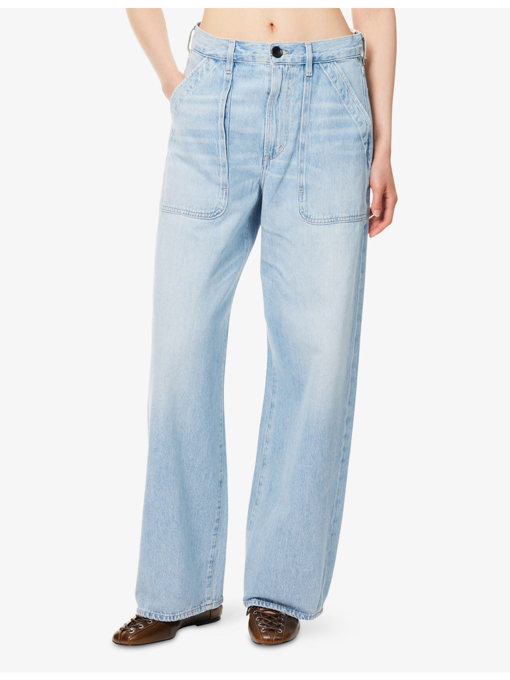 Ayla Wide-Leg Baggy-Fit Cargo-Pocket Denim Jeans - 3
