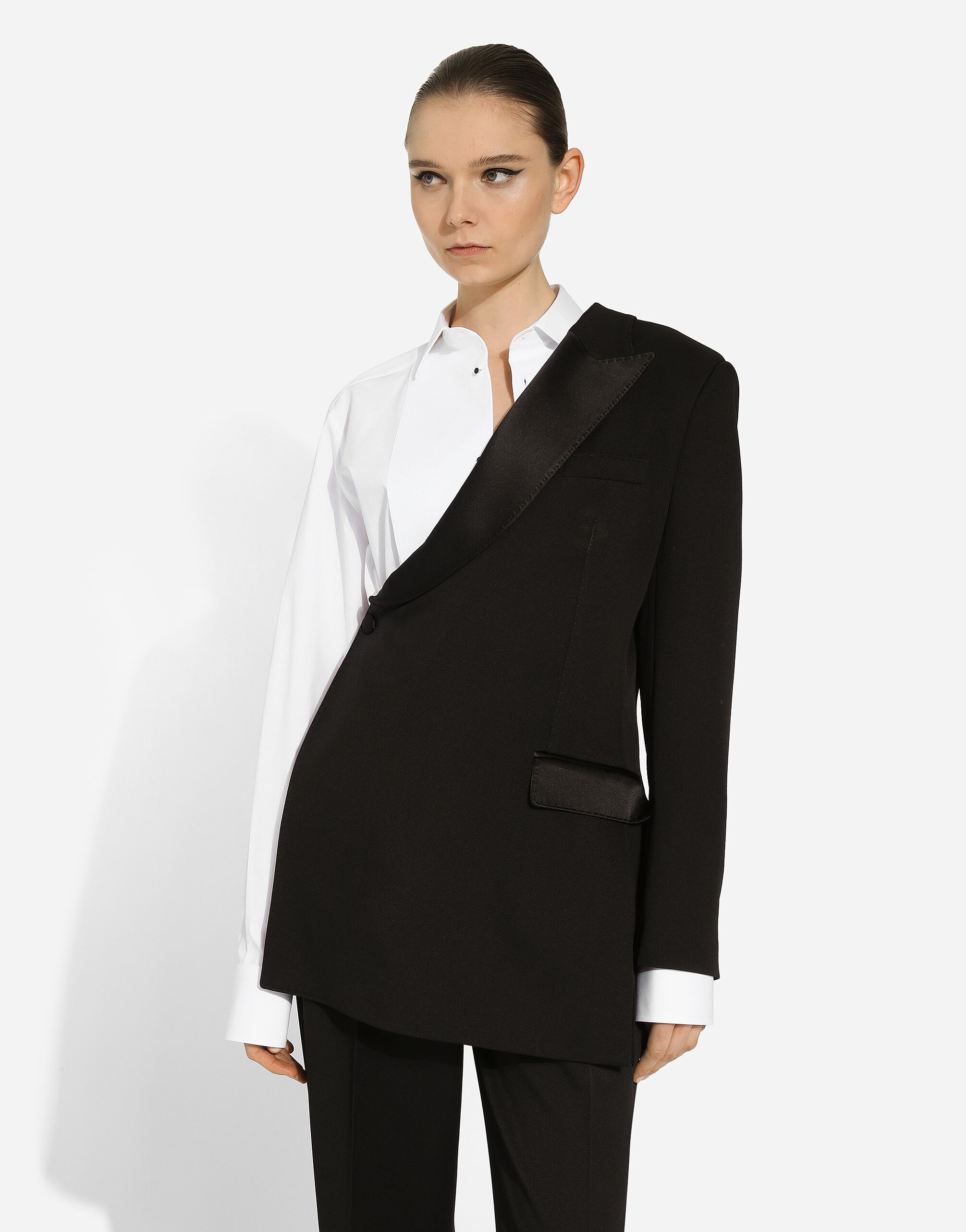 One-shoulder wool gabardine jacket - 5