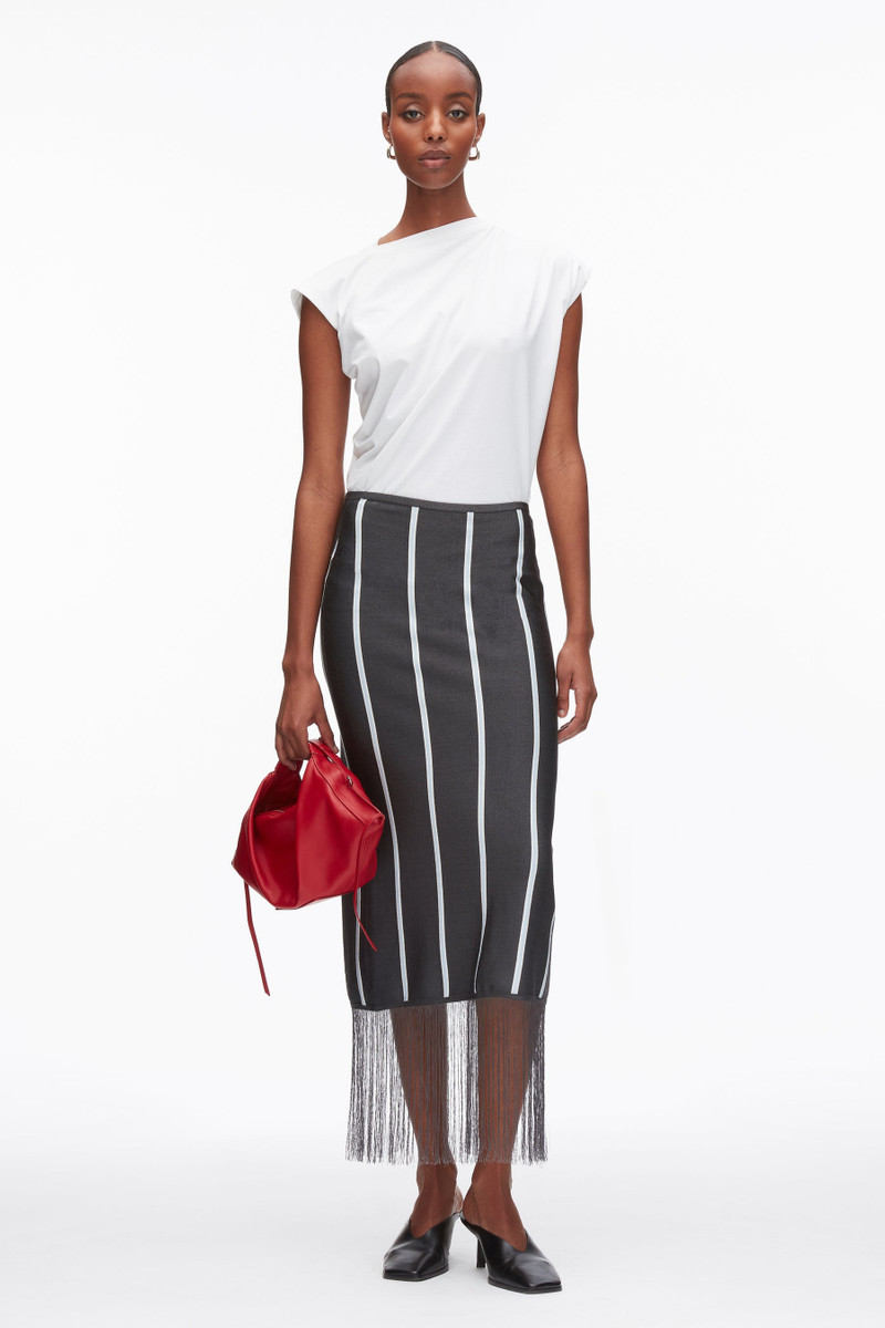 Stripe Midi Skirt with Fringe 1