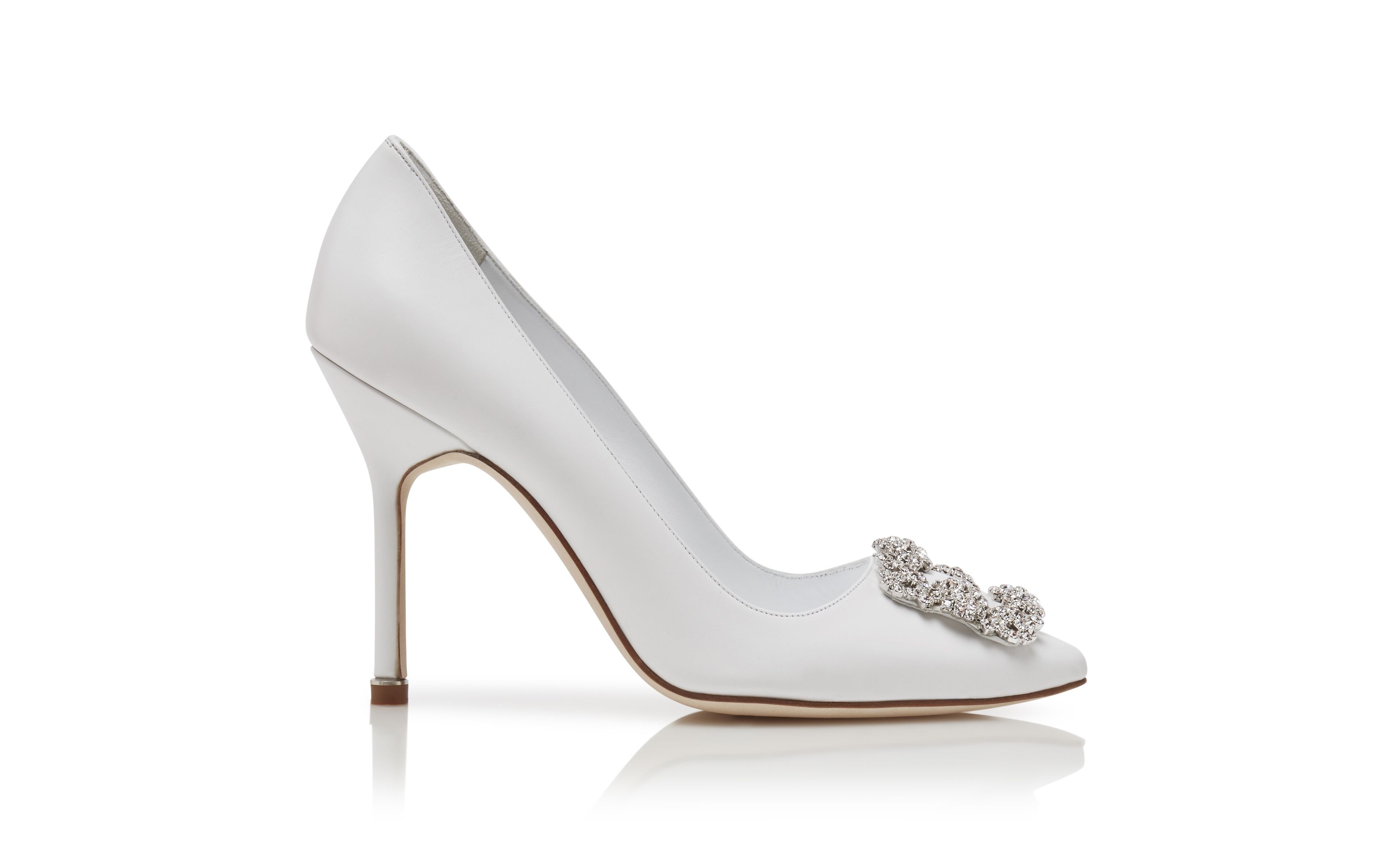 White Calf Leather Jewel Buckle Pumps - 1