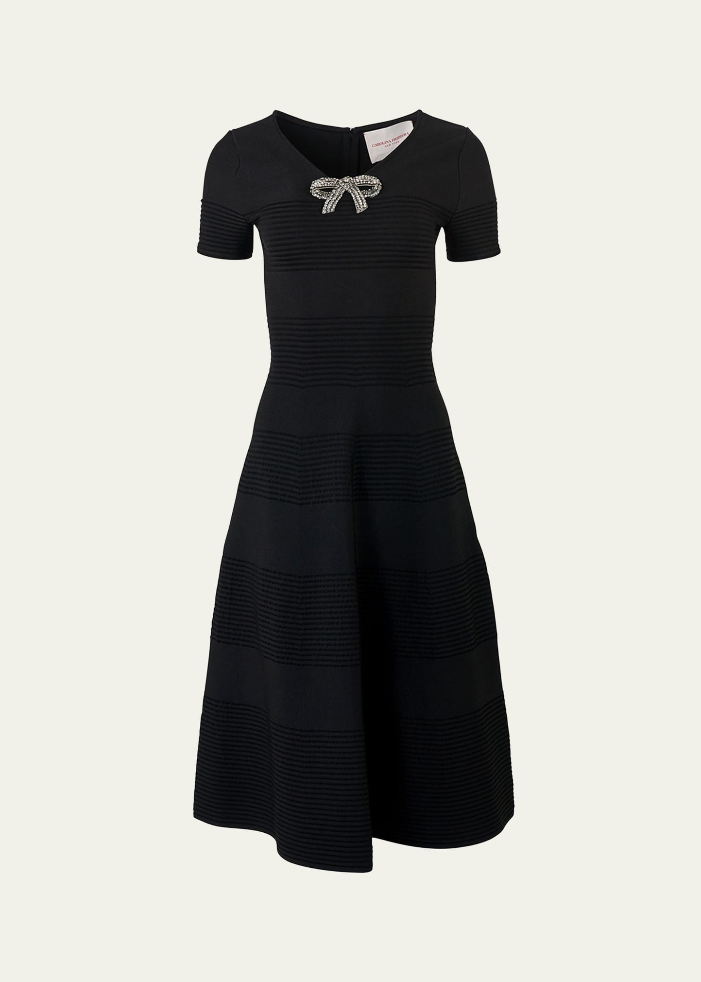 Crystal Bow V-Neck Flare Dress - 1