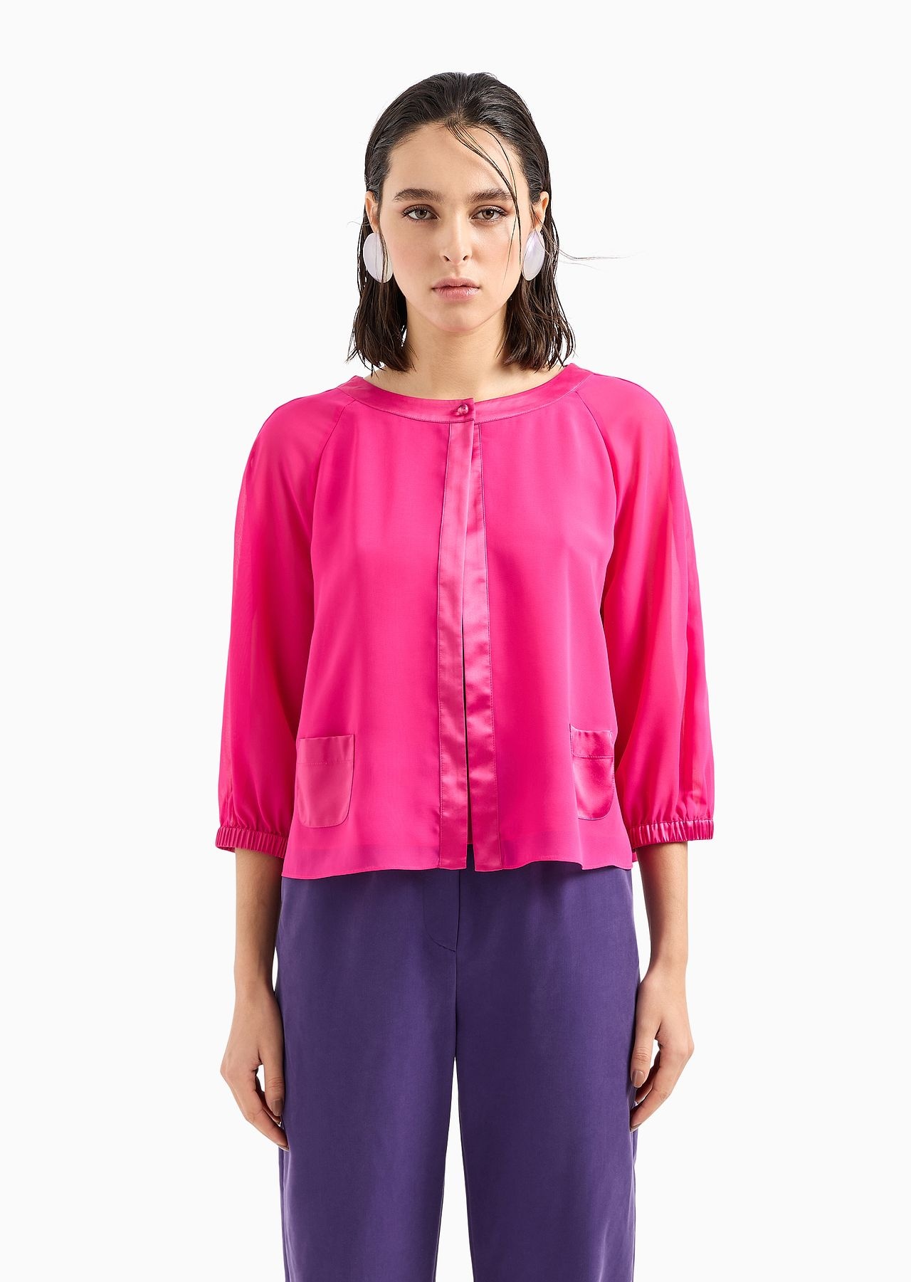 Georgette shirt with satin details - 2
