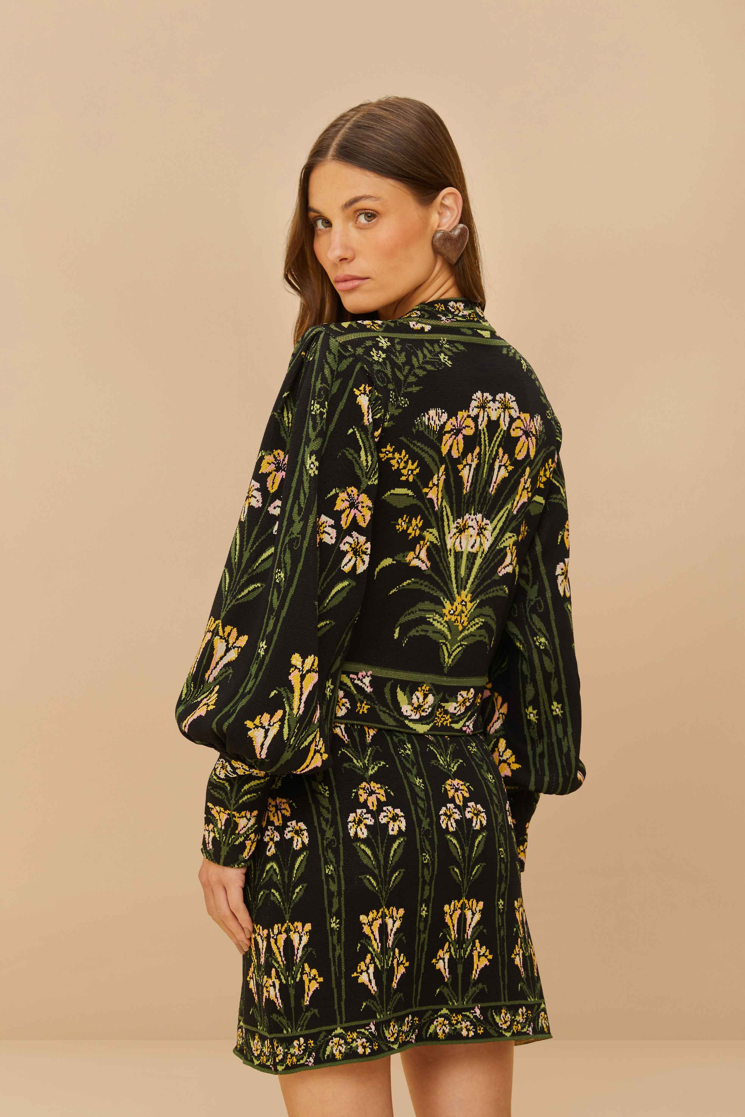 Black Flowers Arch Knit Skirt - 3