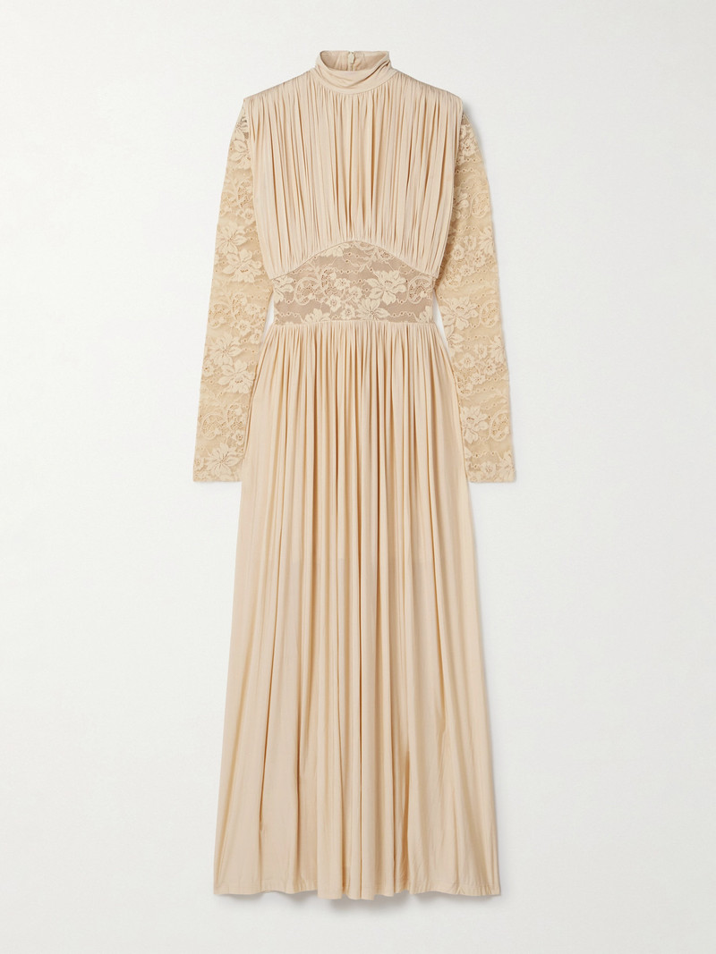 Ruched Stretch-jersey And Lace Maxi Dress 1