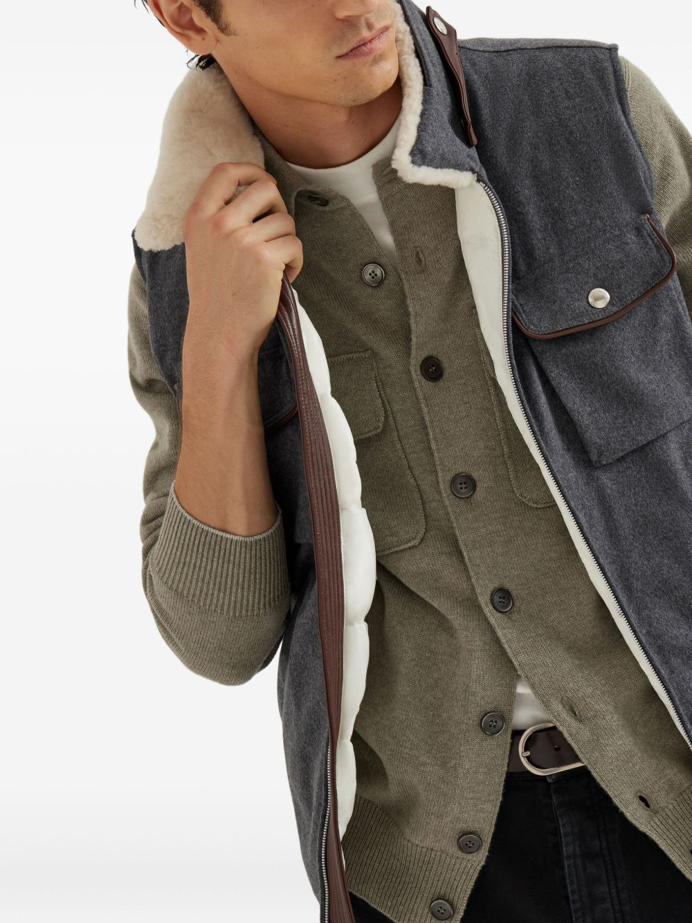 shearling-collar wool vest - 5