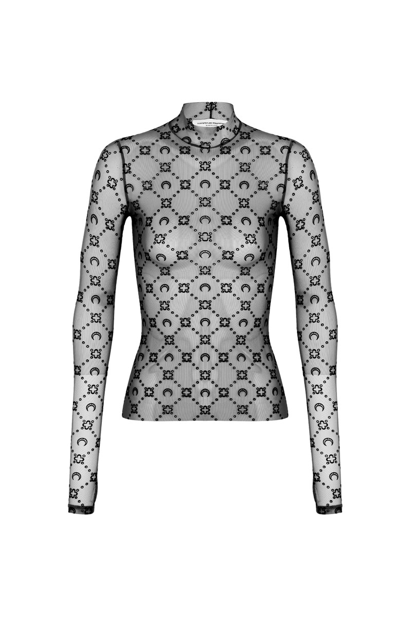 Moonogram Mesh Flock High Neck Top - 1