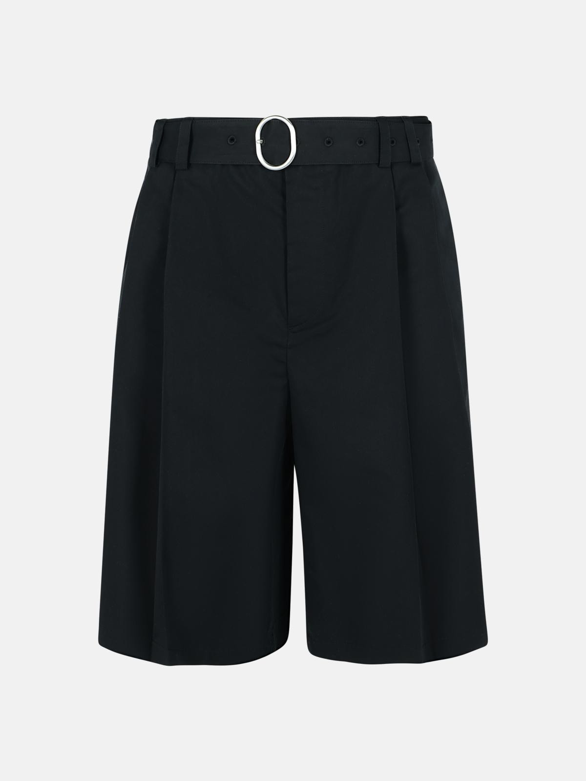 BLACK COTTON BLEND BERMUDA SHORTS - 1