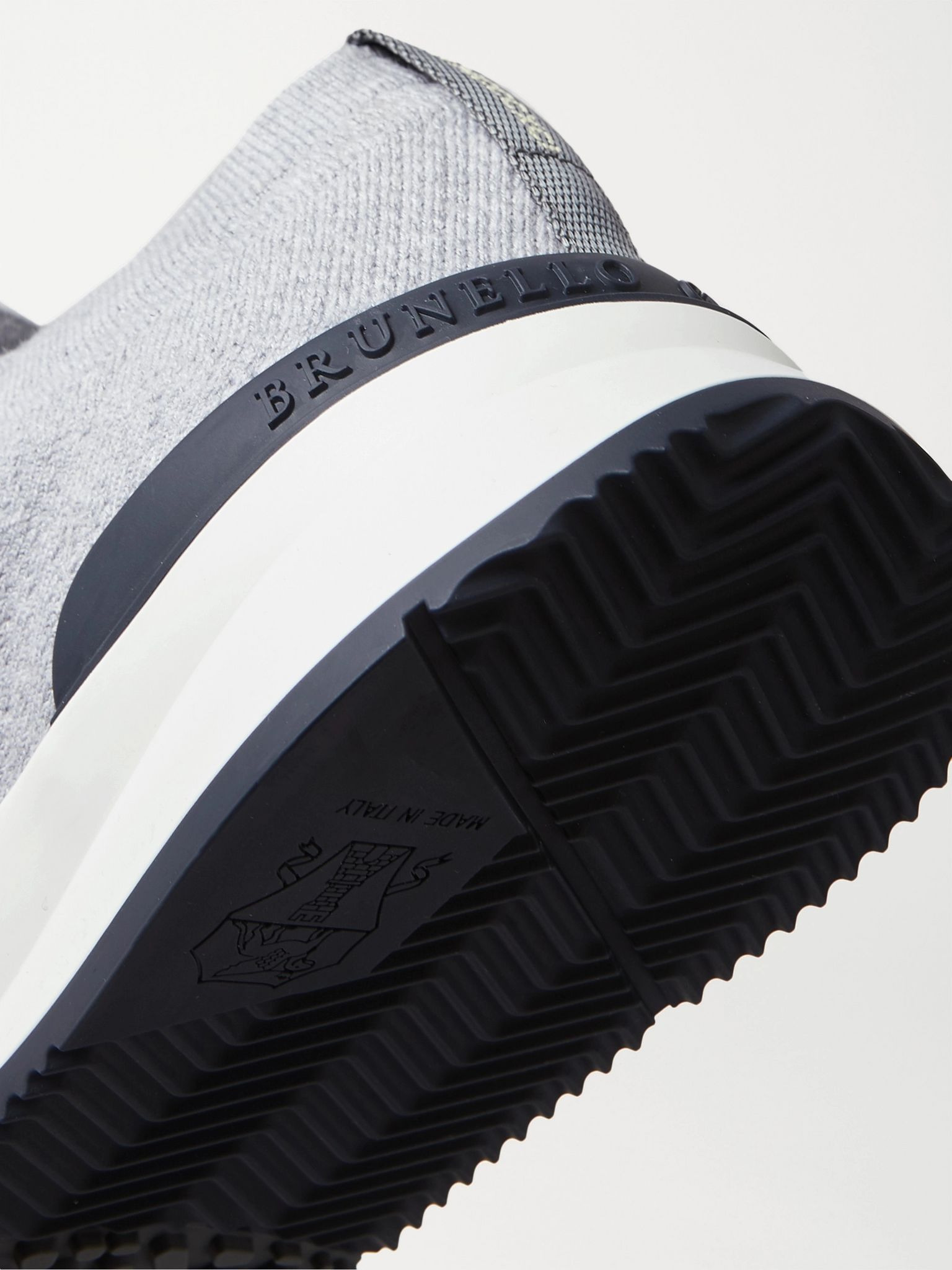 Leather-Trimmed Stretch-Knit Sneakers Gray - 5