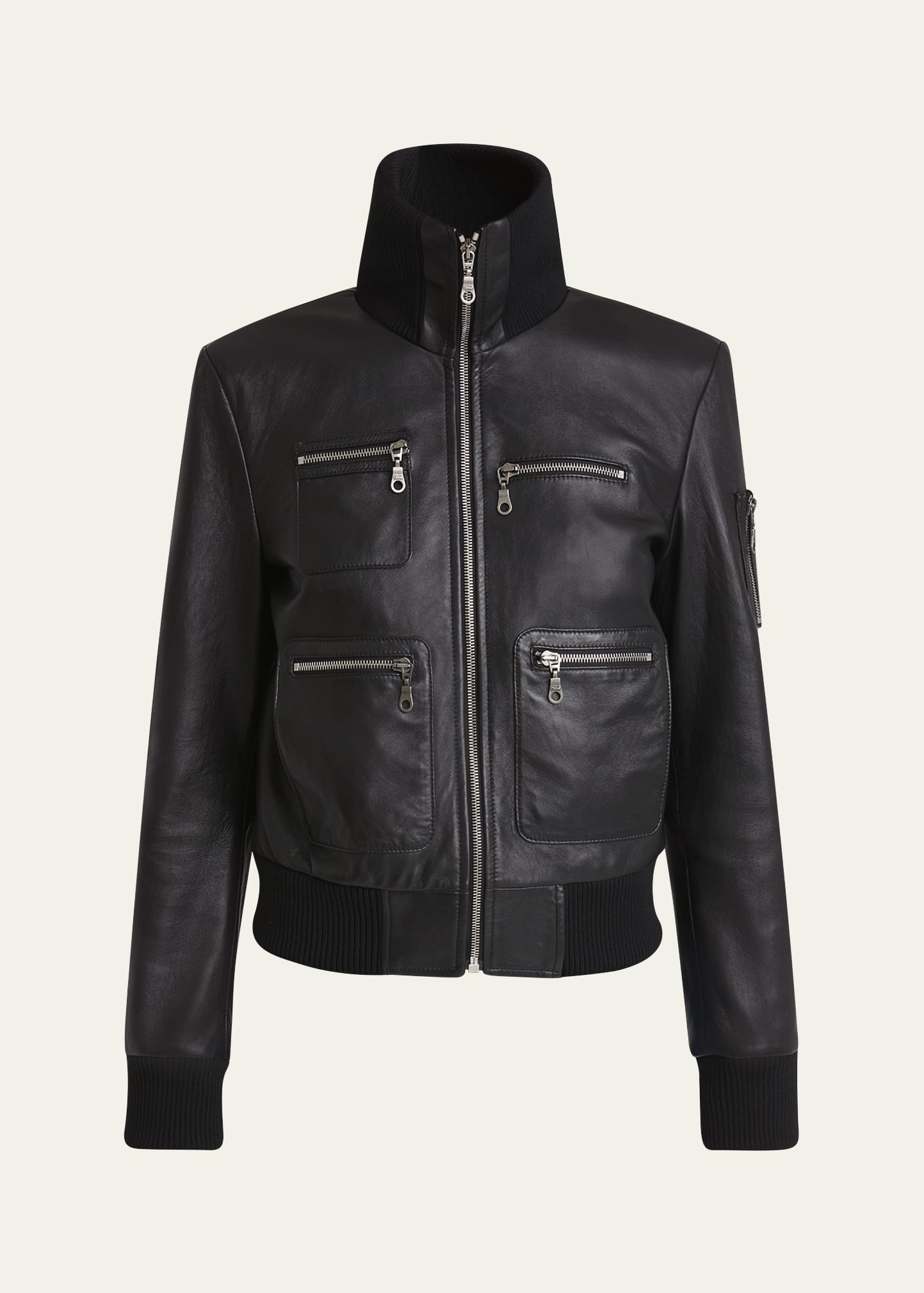 Glossy Leather Bomber Jacket - 1