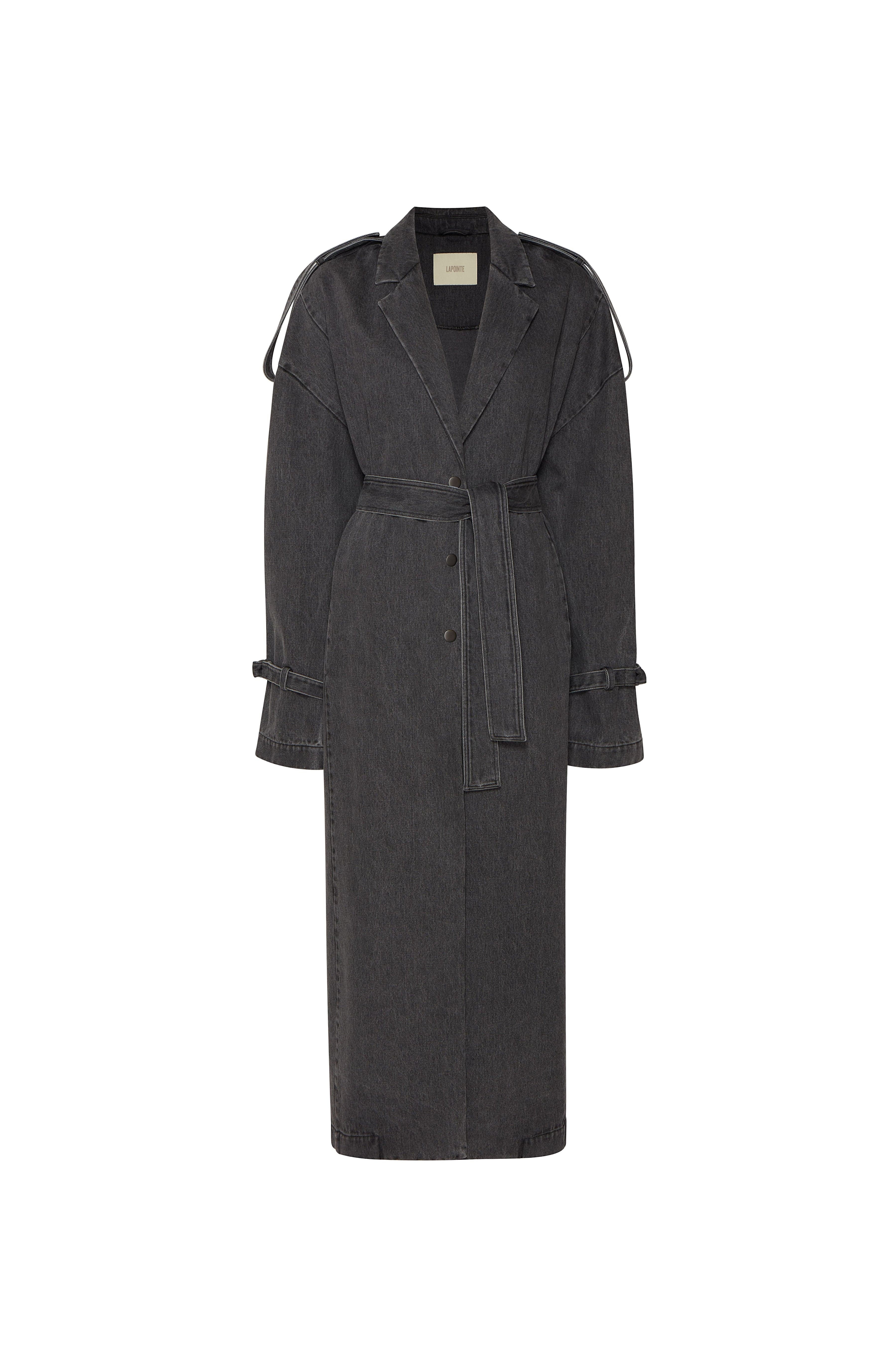 Washed Denim Relaxed Trench With Shearling - 1