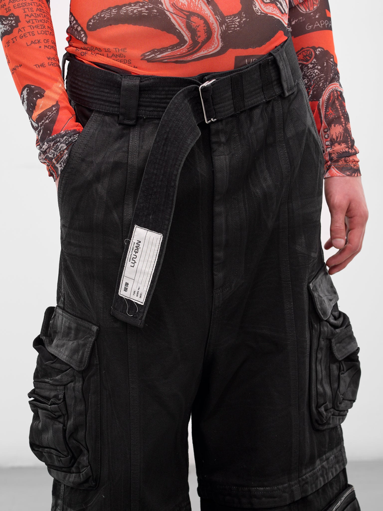 Black Coated Denim Cargo Jeans - 5