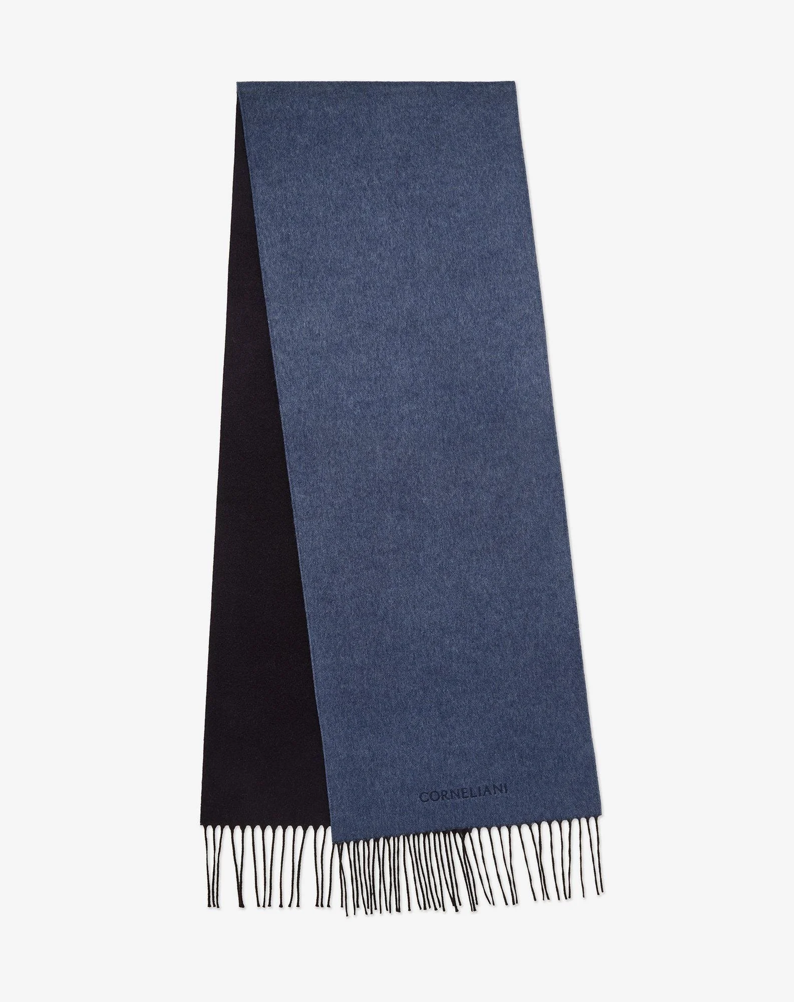Denim-blue silk and cashmere scarf - 1