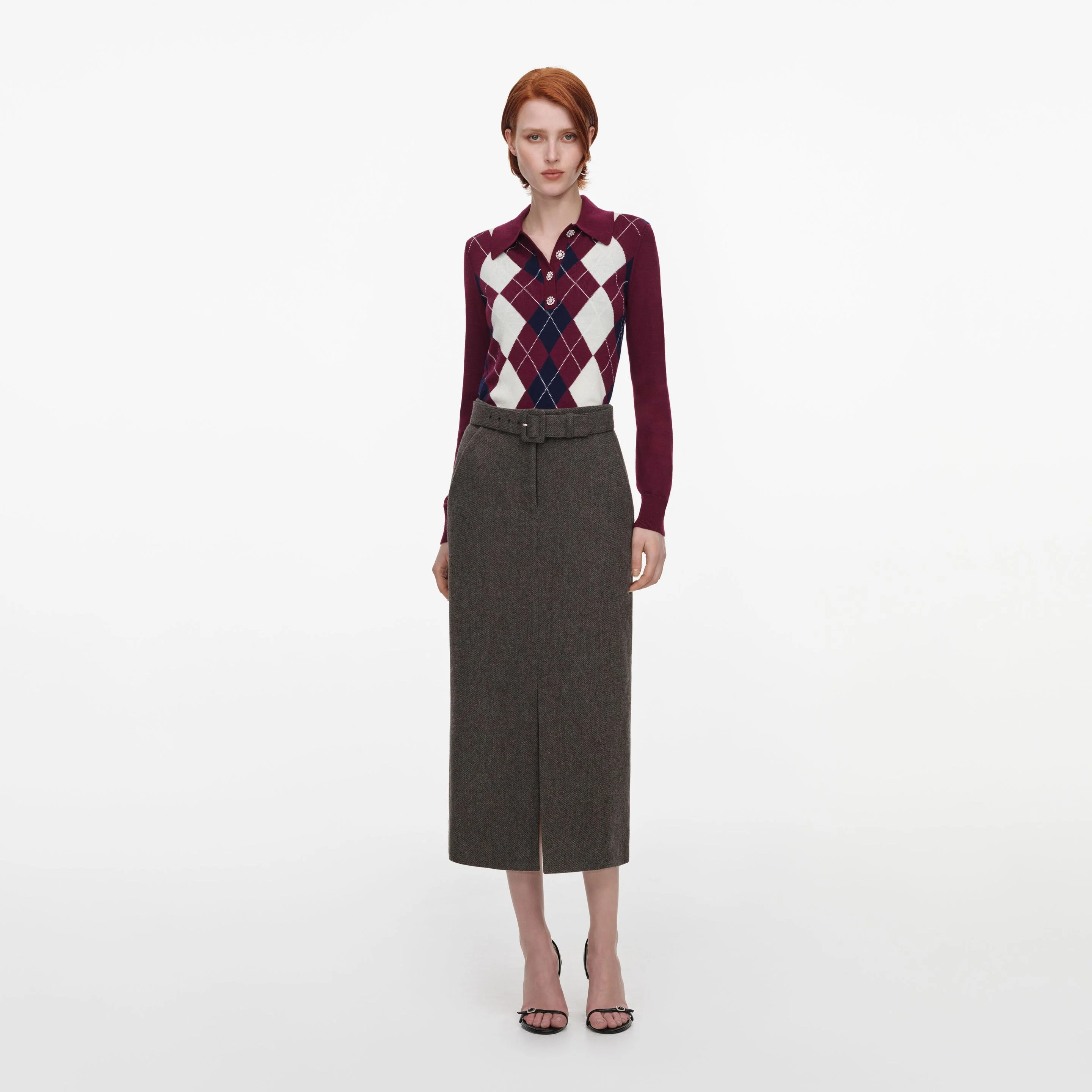 Burgundy Argyle Lightweight Jumper - 1