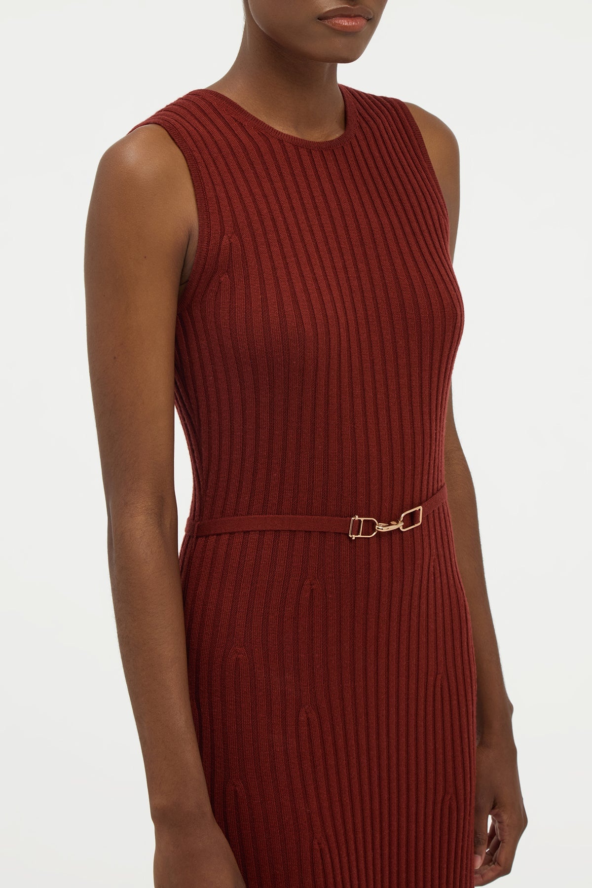 Meier Knit Midi Dress in Burnt Sienna Merino Wool Cashmere - 5