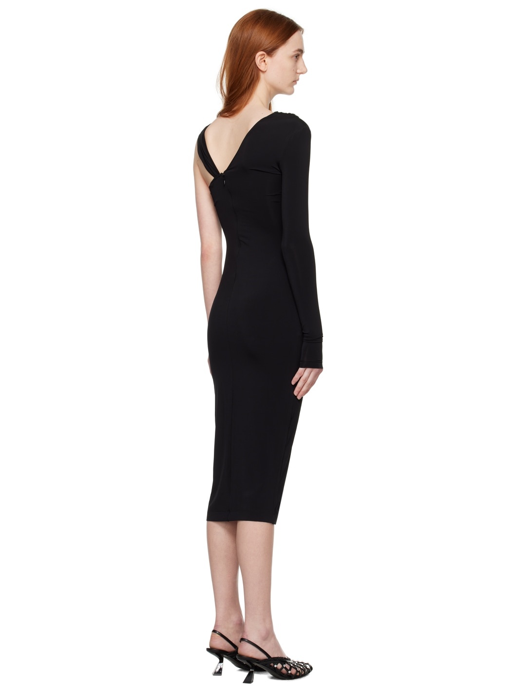 Black Single-Shoulder Midi Dress - 3