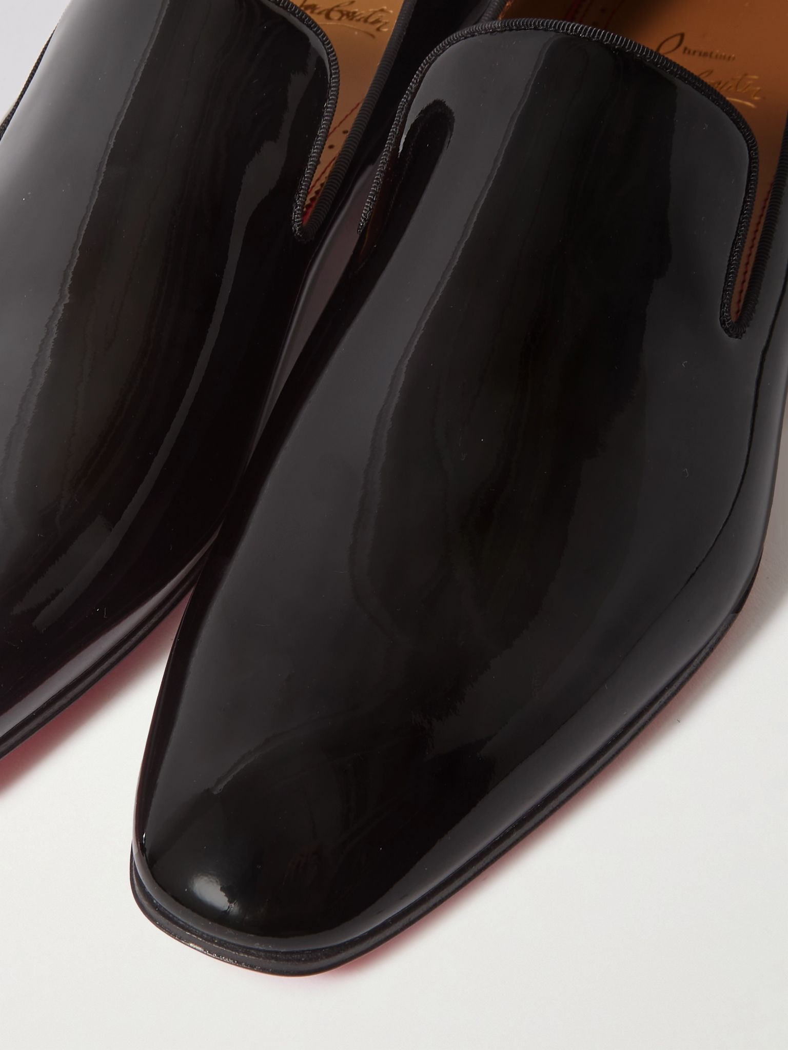 Dandelion Grosgrain-Trimmed Patent-Leather Loafers Black - 6