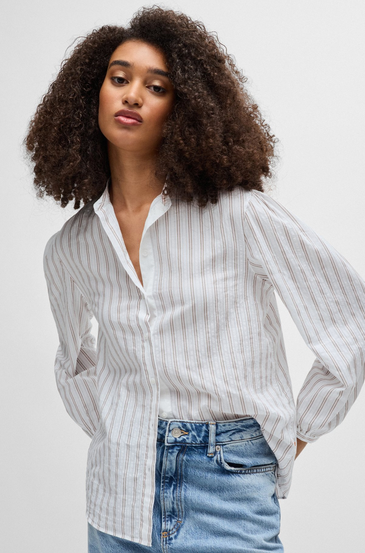 REGULAR-FIT BLOUSE IN STRIPED COTTON POPLIN - 6