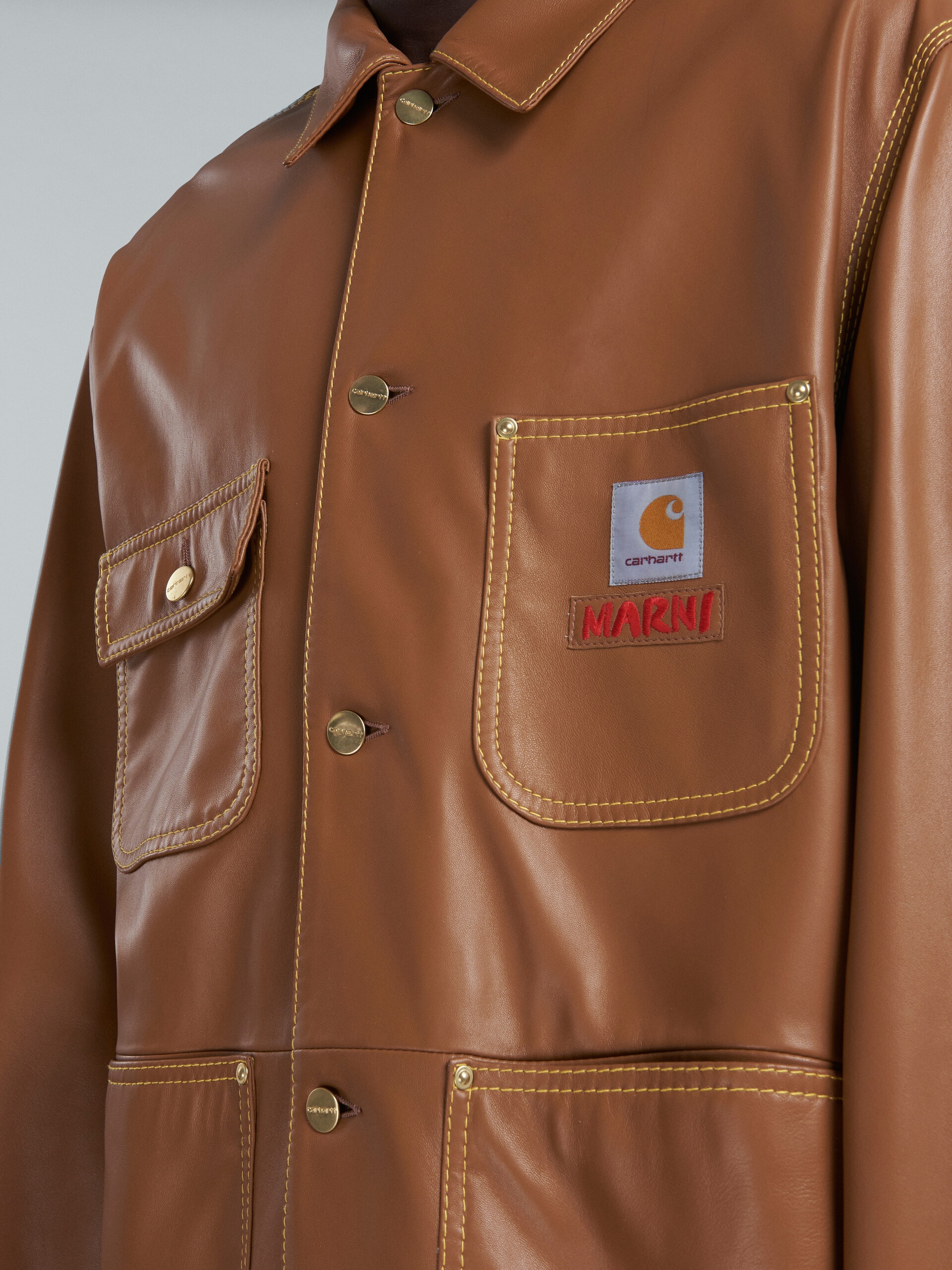 MARNI X CARHARTT WIP - BROWN LEATHER JACKET - 5