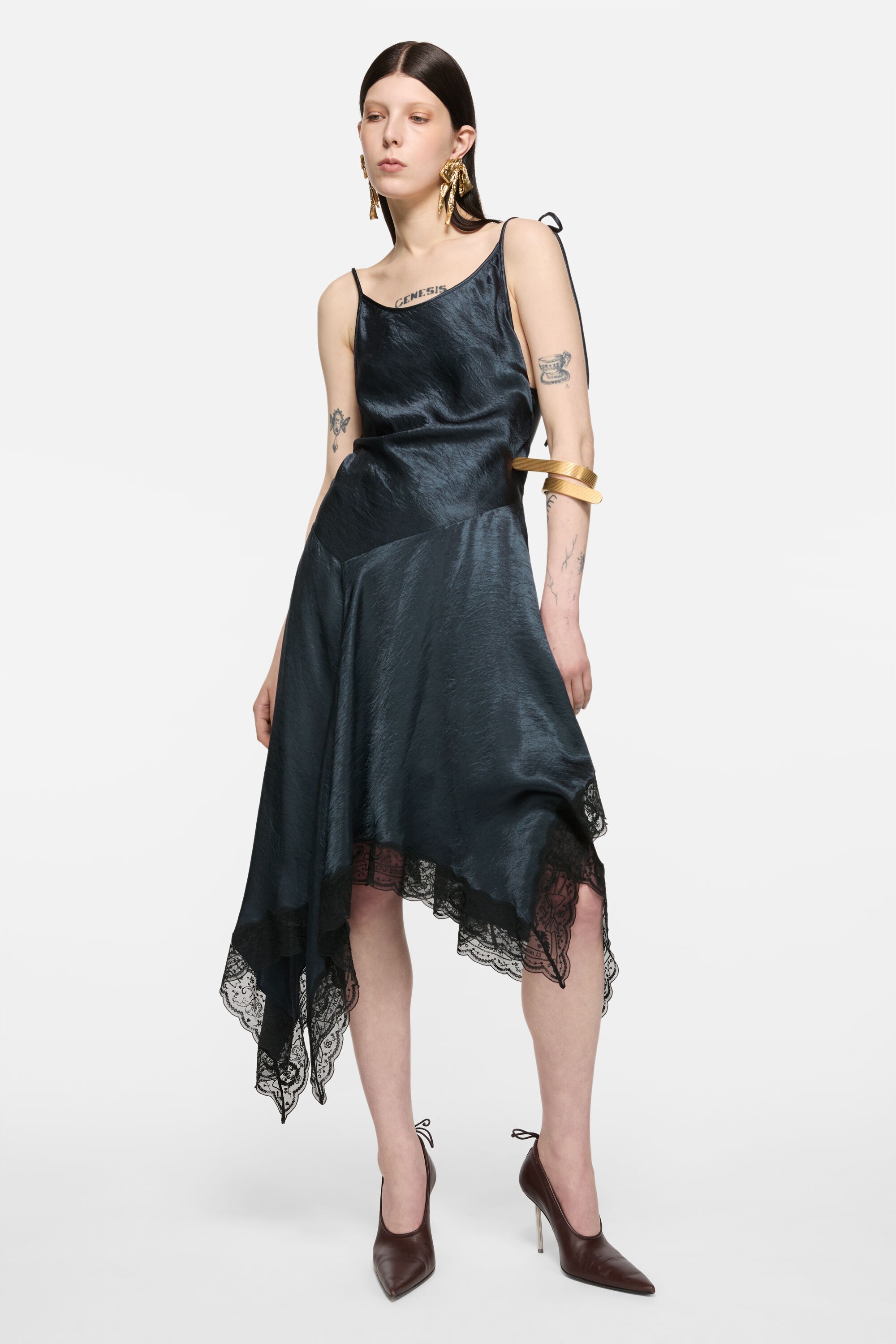 Satin lace dress - Petrol blue - 2