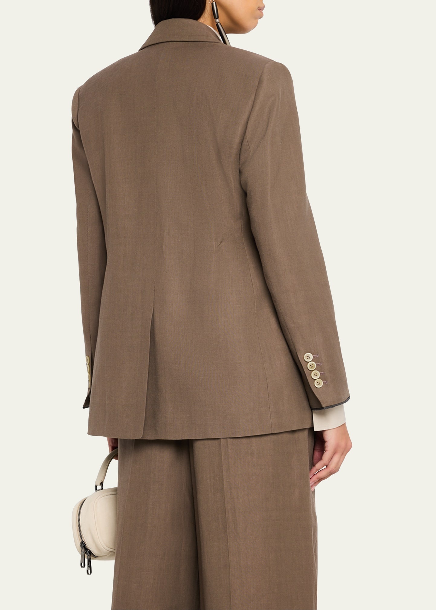 Double-Breasted Fluid Linen Twill Blazer - 3