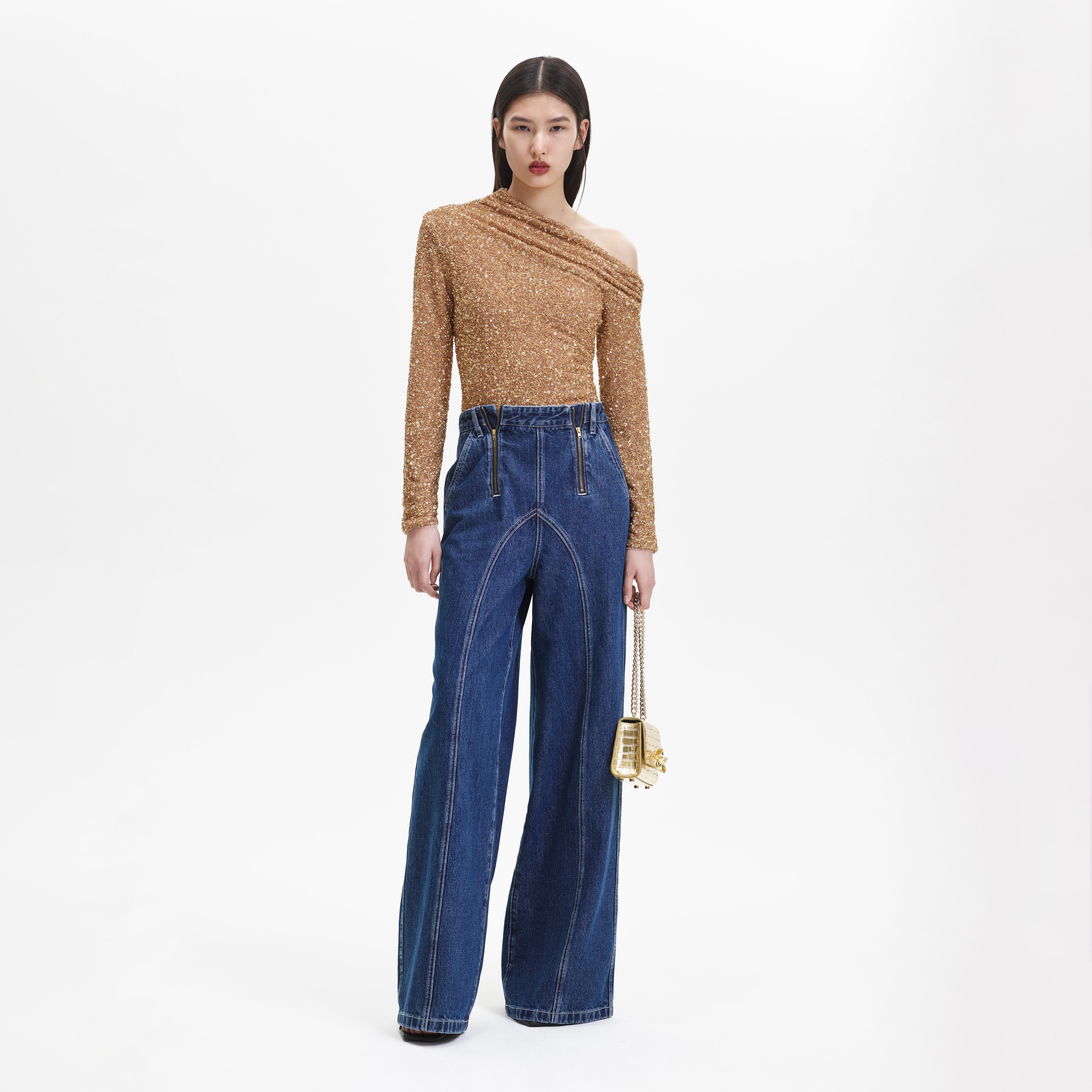 Gold Sequin Asymmetric Top - 1