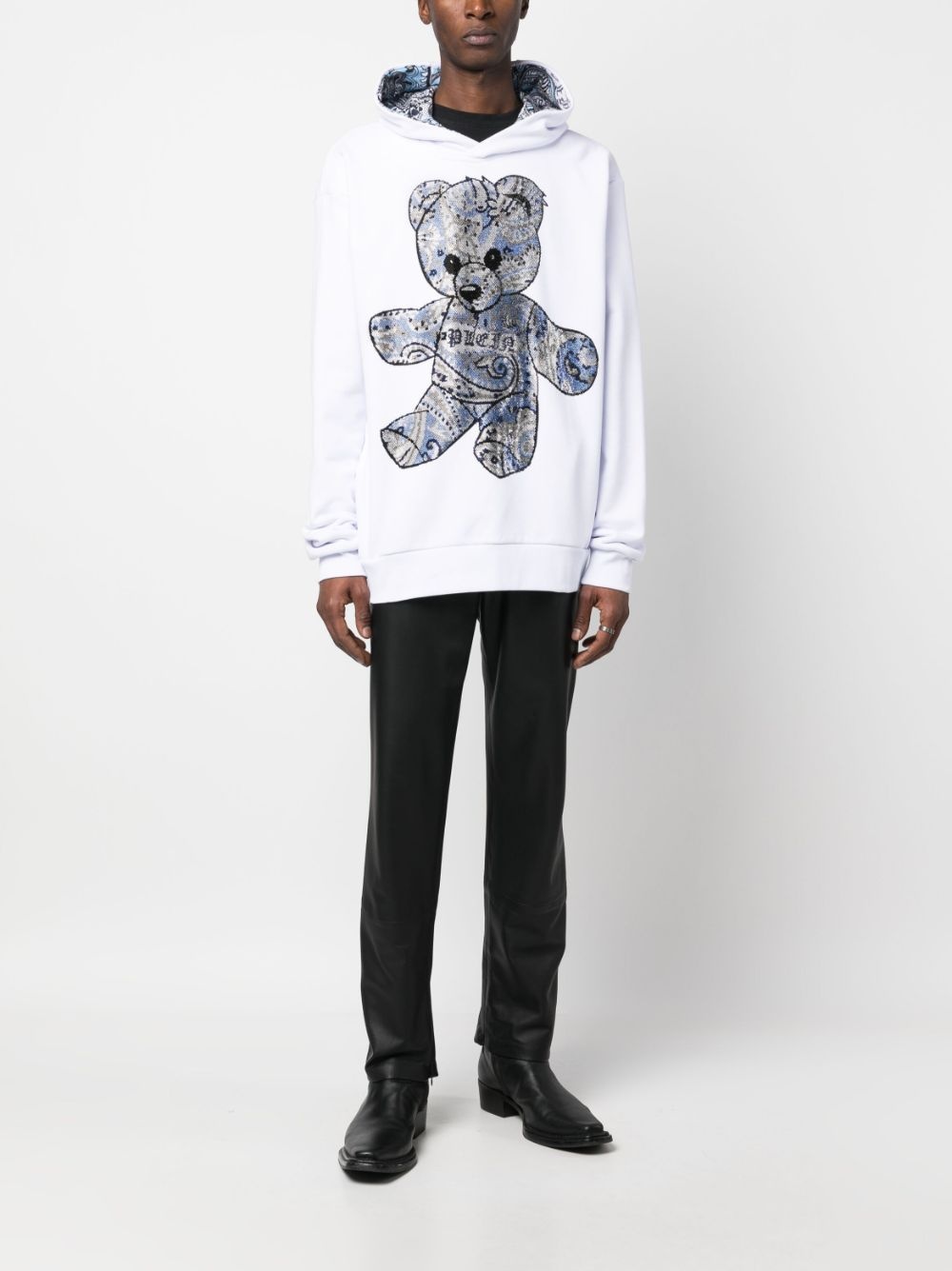 rhinestone teddy-bear print hoodie - 2