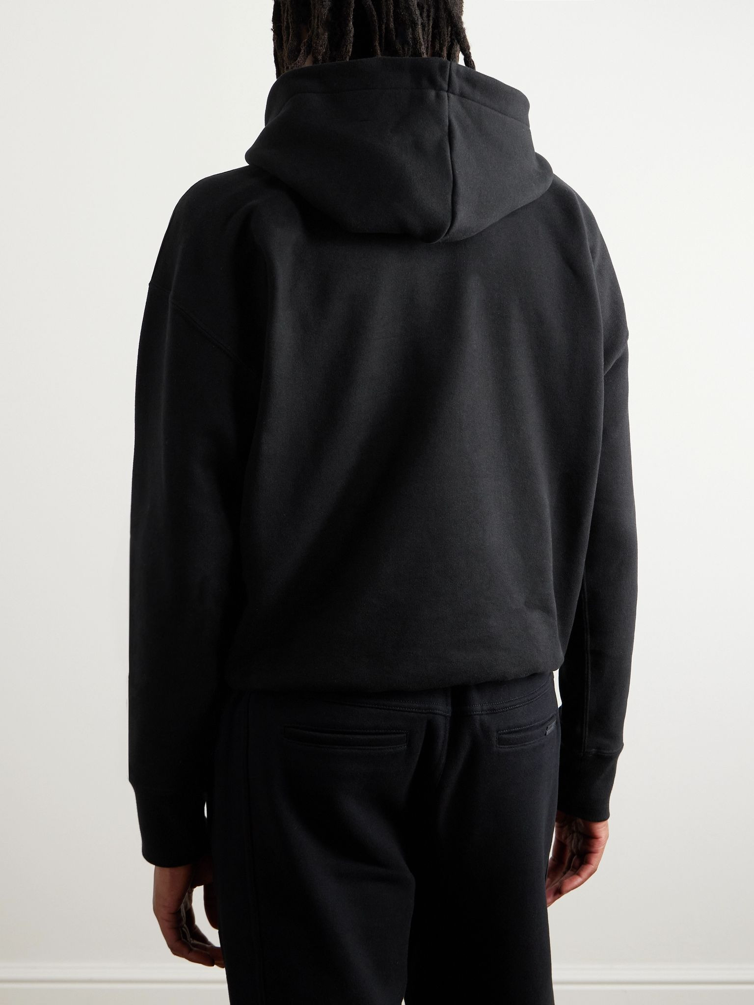 Logo-Embroidered Cotton-Jersey Hoodie Black - 3