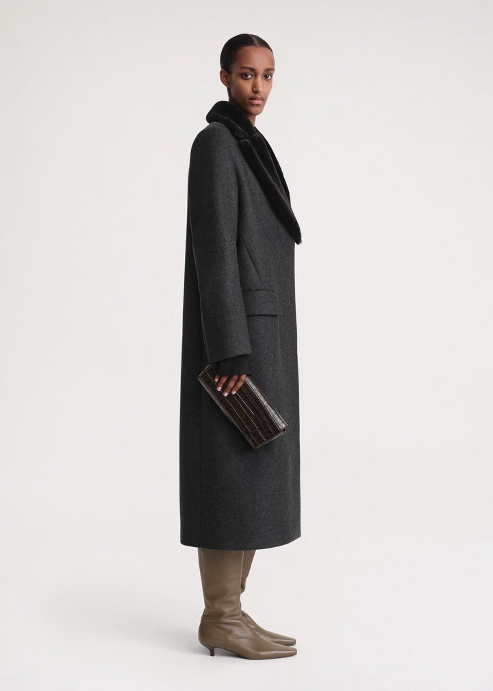 Shearling-collar coat charcoal mélange - 3