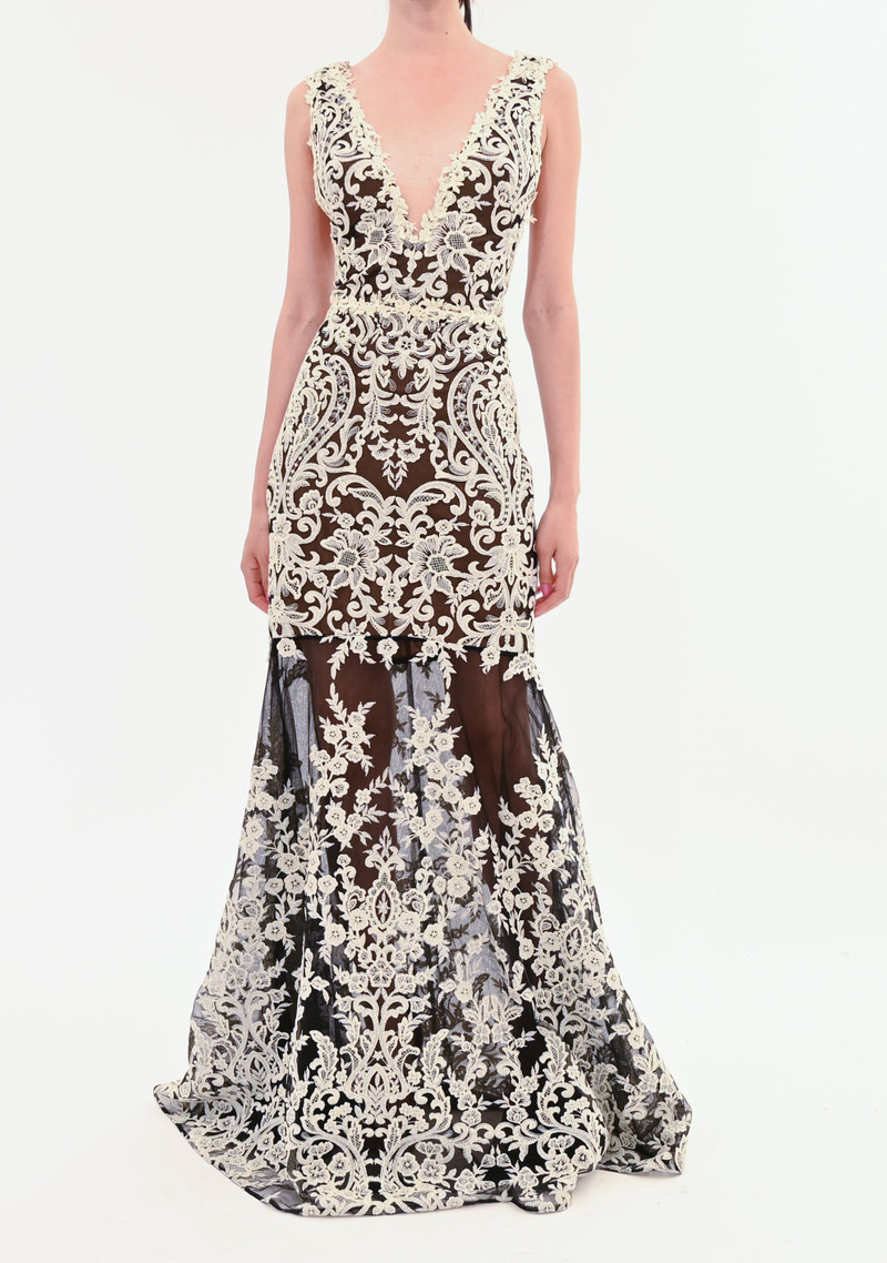 MIRRORED FLORAL SLEEVELESS GOWN 1