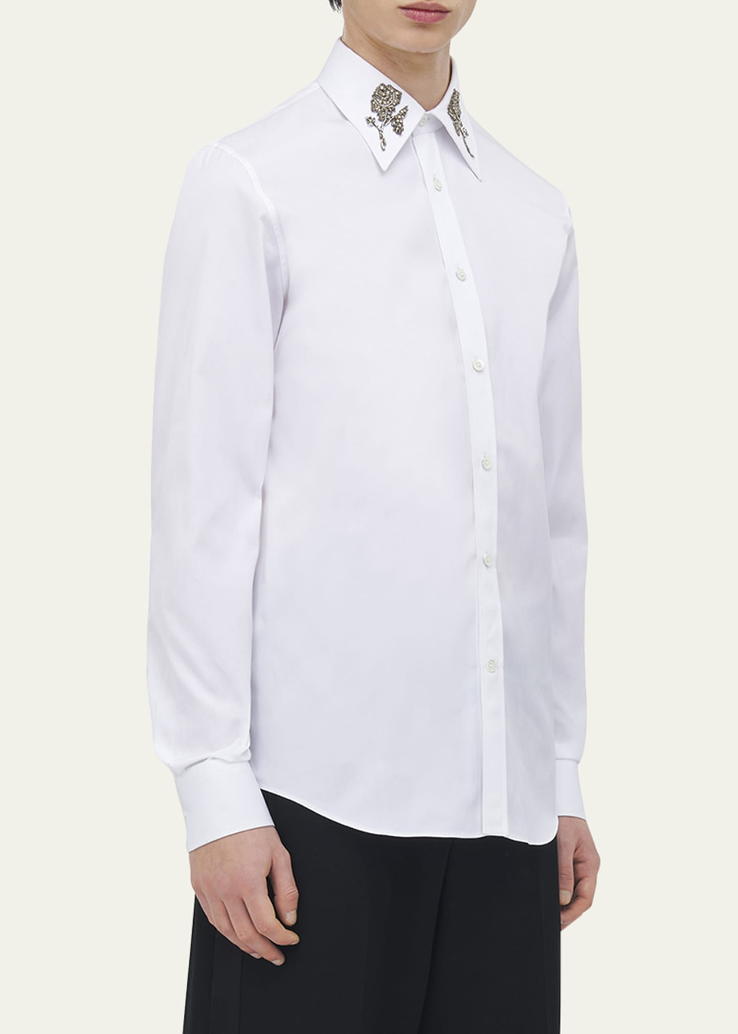 Men's Poplin Rose Embellished Dress Shirt - 4