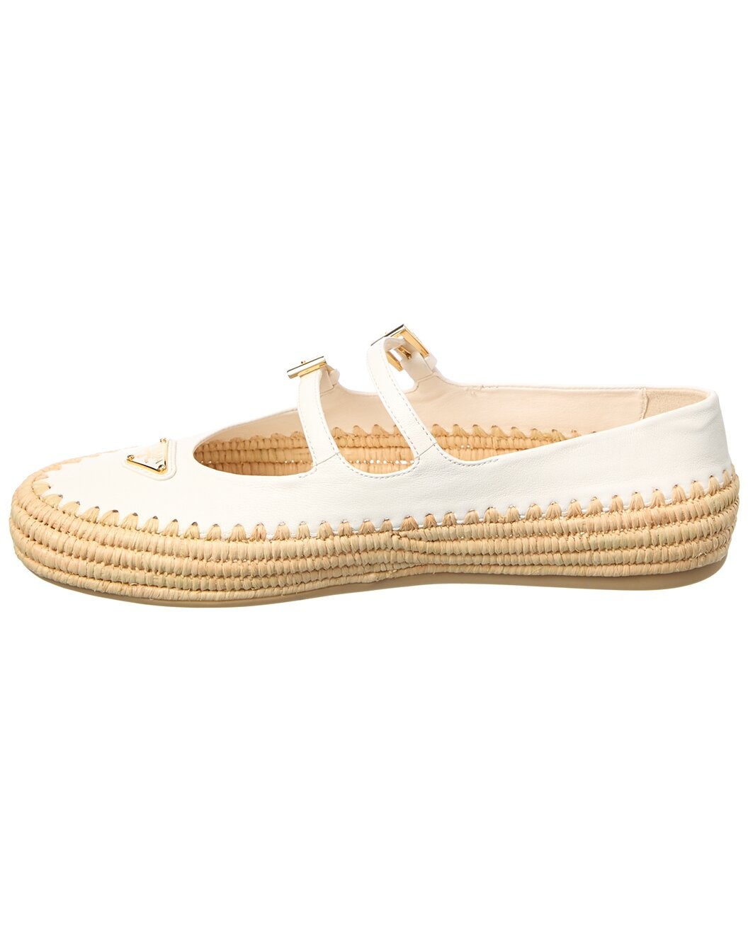 Prada Logo Leather & Raffia Ballet Flat - 2