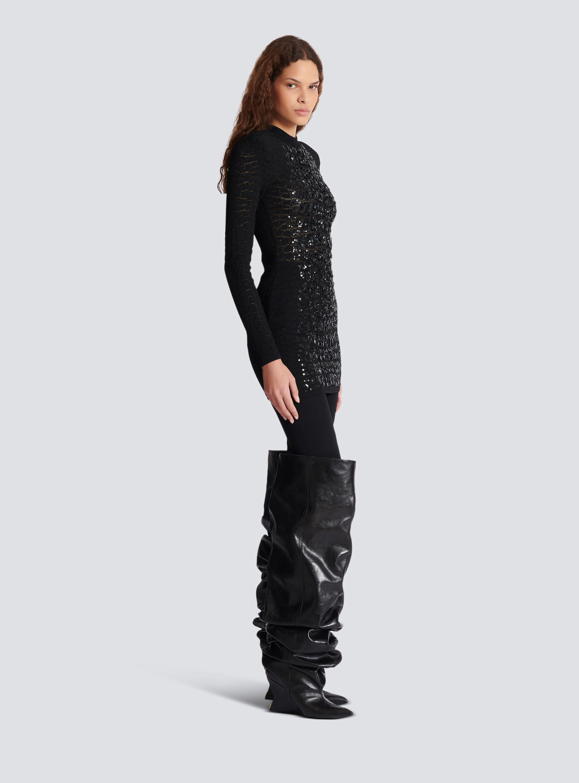 Short sequin dress in crocodile knit - 3