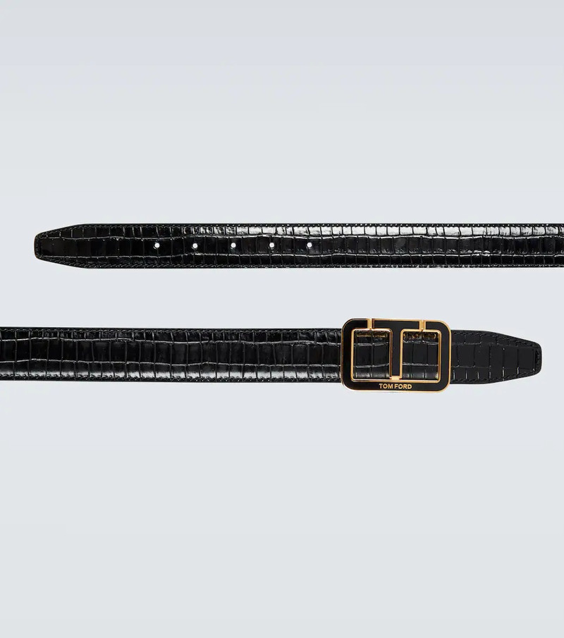Logo croc-effect leather belt 4