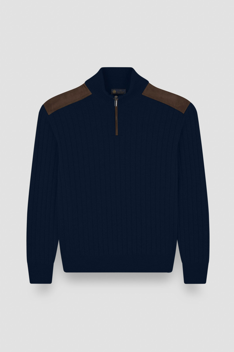 WOOL CASHMERE HALF ZIP SWEATER WITH SUEDE DETAILS 1