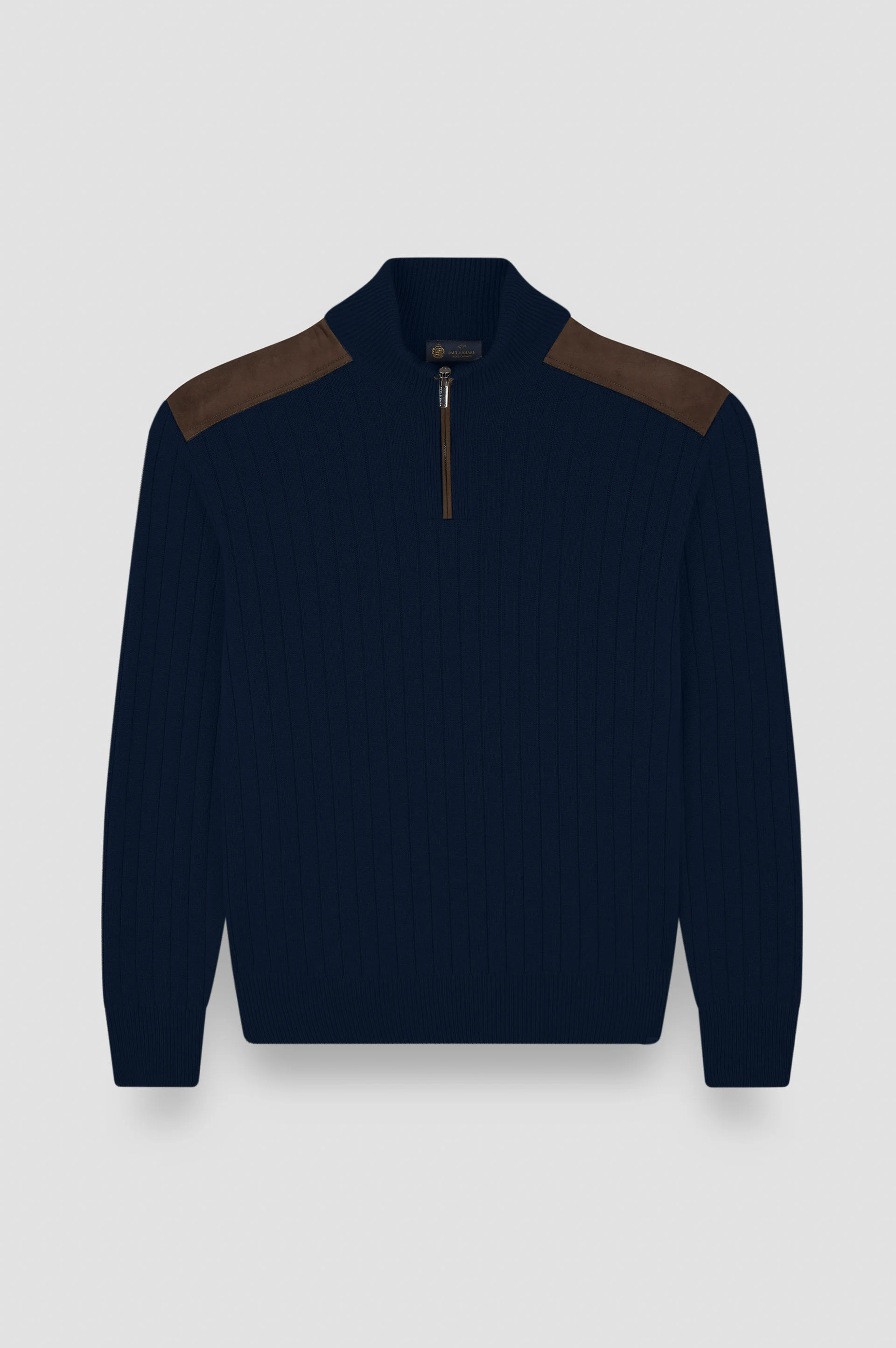 WOOL CASHMERE HALF ZIP SWEATER WITH SUEDE DETAILS - 1