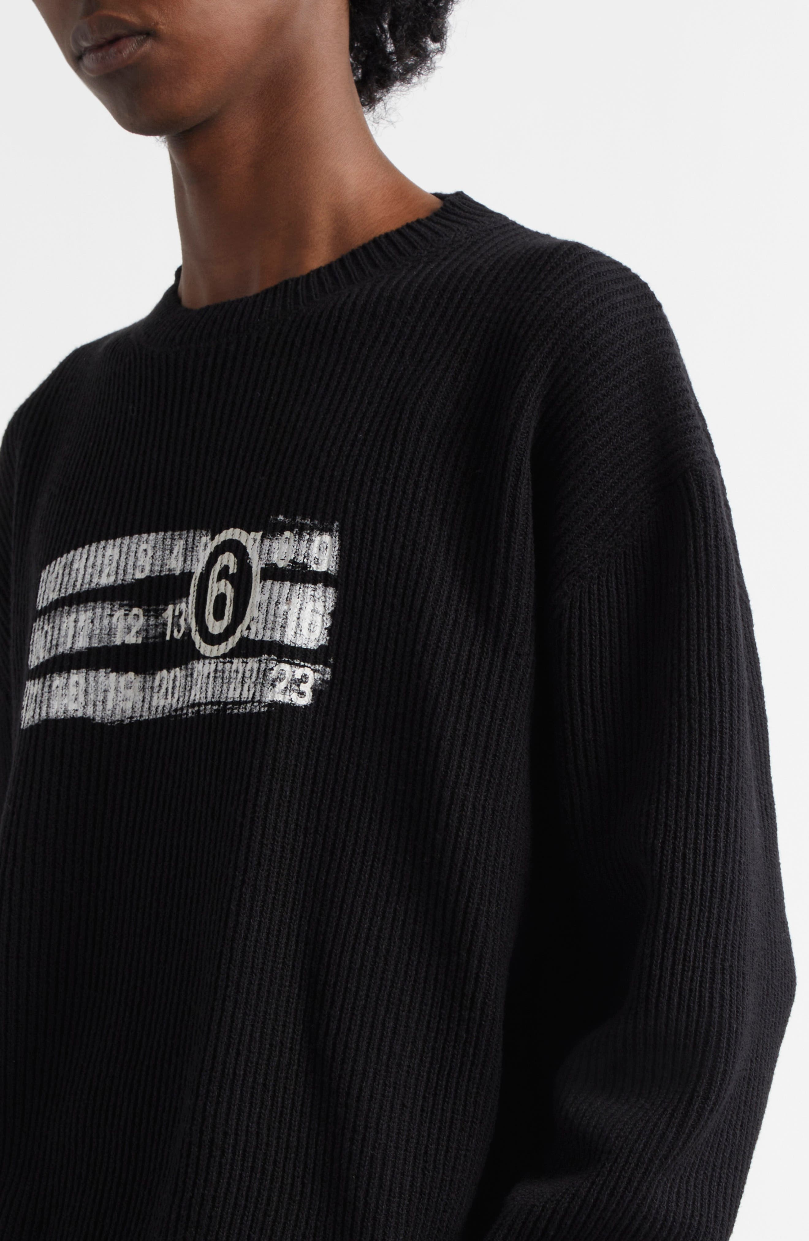 MM6 Maison Margiela Numeric Motif Rib Graphic Sweater in Black at Nordstrom - 5