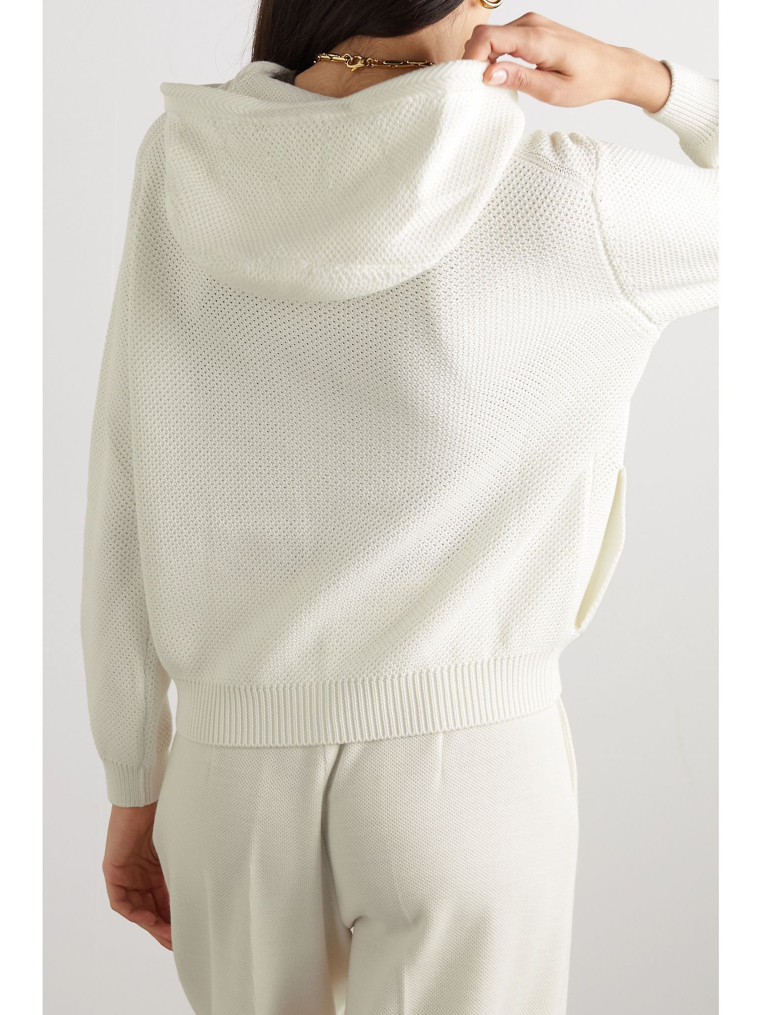 Open-knit cotton hoodie White - 4