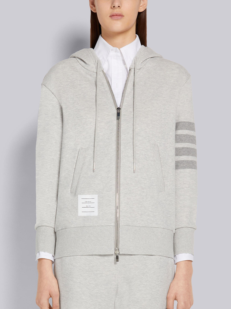 Pastel Grey Loopback Tonal 4-Bar Zip-Up Hoodie - 1