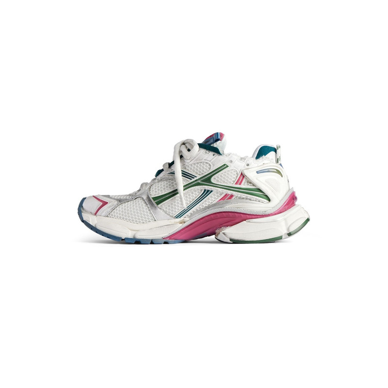 BALENCIAGA Women's Runner Sneaker in White/dark Green/blue/pink outlook