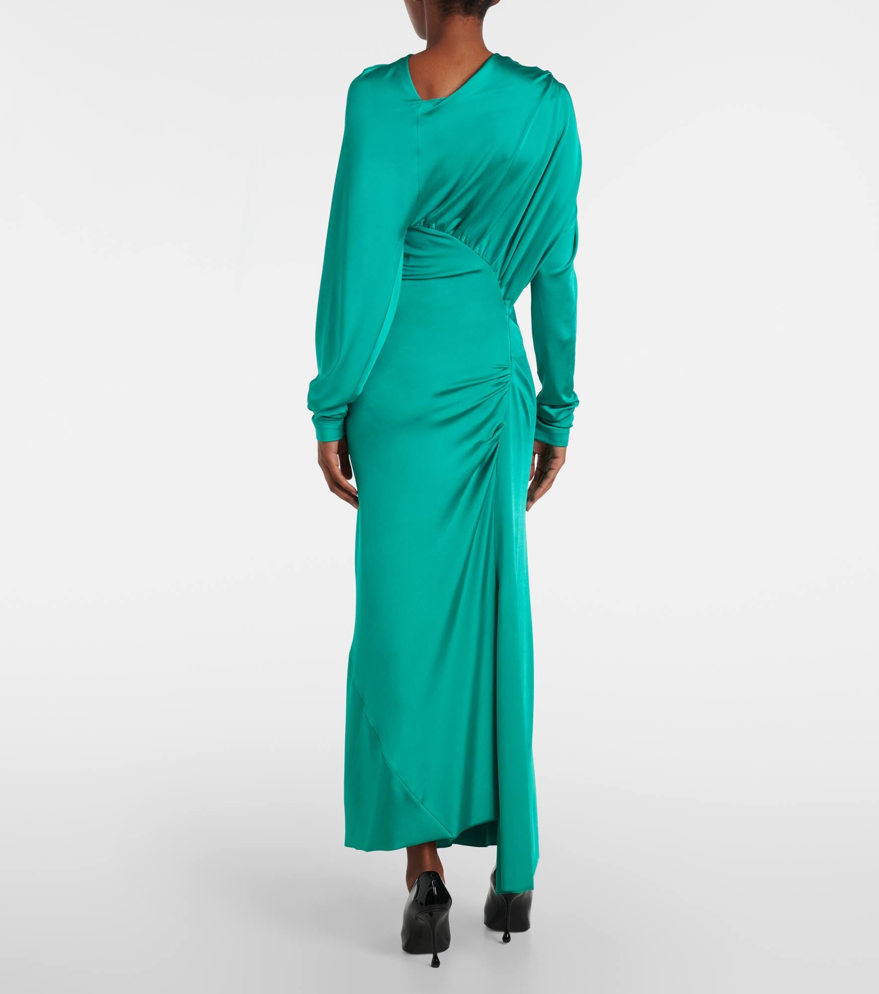 Draped asymmetric satin midi dress - 3