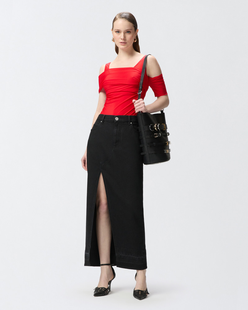 PINKO LONG SKIRT IN BLACK DENIM WITH SLIT outlook